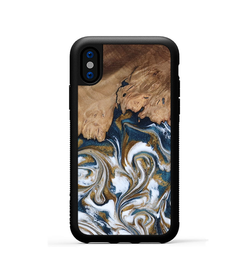 iPhone Xs Wood Phone Case - Kathi (Teal & Gold, 800052)