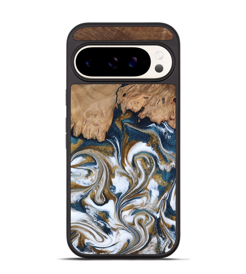 Pixel 9 Wood Phone Case - Kathi (Teal & Gold, 800052)