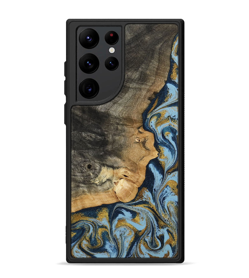 Galaxy S22 Ultra Wood Phone Case - Denis (Teal & Gold, 800053)