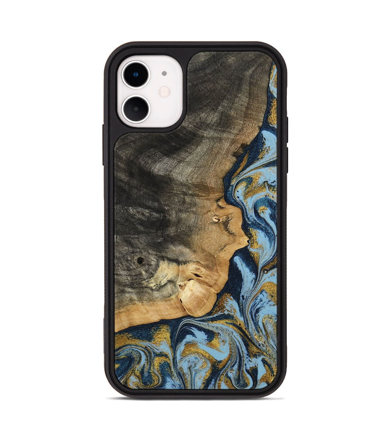 iPhone 11 Wood Phone Case - Denis (Teal & Gold, 800053)