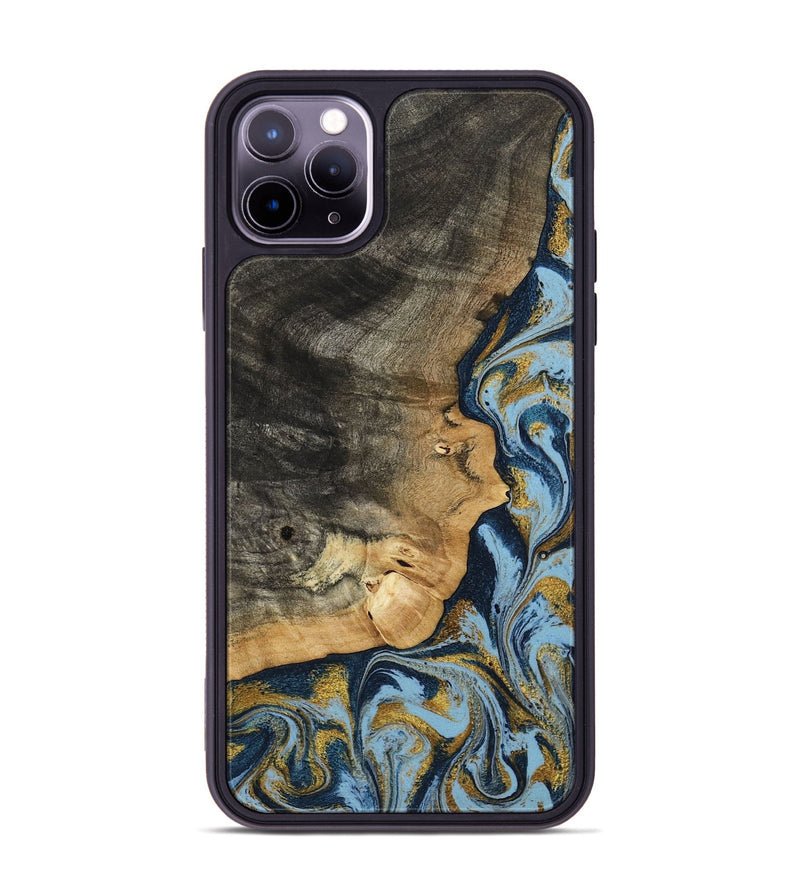 iPhone 11 Pro Max Wood Phone Case - Denis (Teal & Gold, 800053)