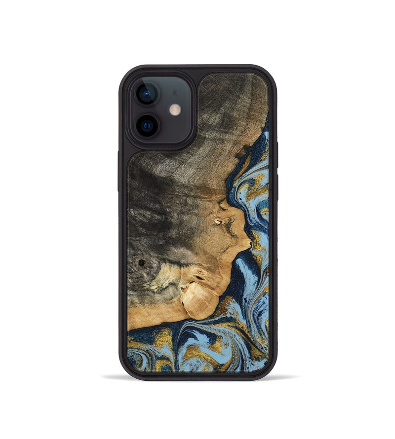 iPhone 12 mini Wood Phone Case - Denis (Teal & Gold, 800053)