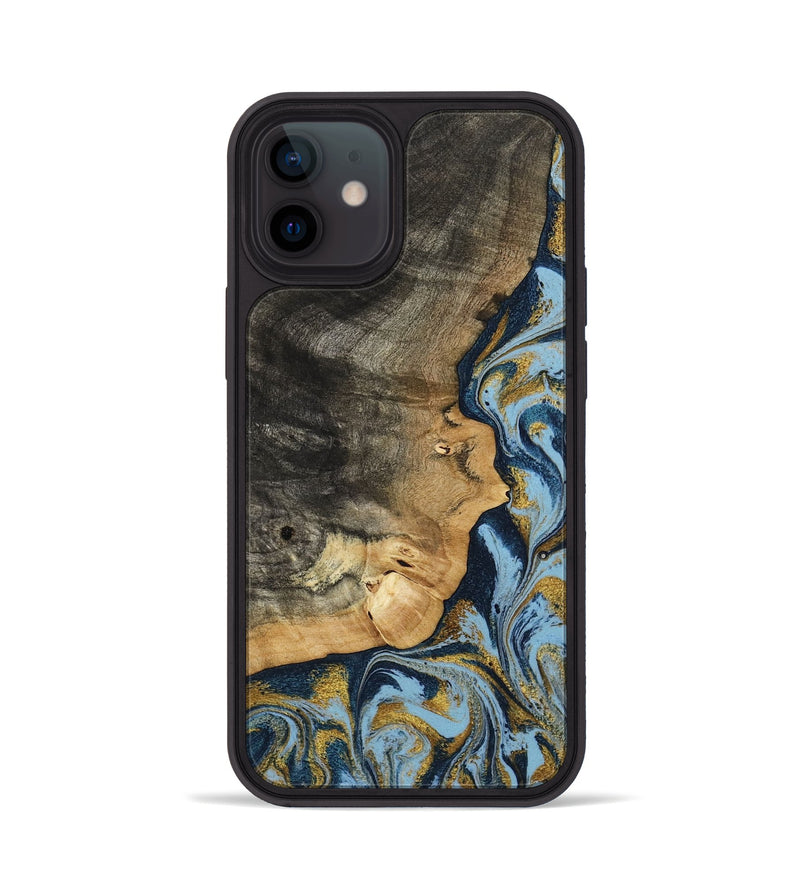iPhone 12 Wood Phone Case - Denis (Teal & Gold, 800053)