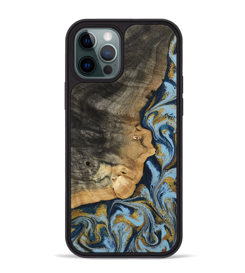 iPhone 12 Pro Max Wood Phone Case - Denis (Teal & Gold, 800053)
