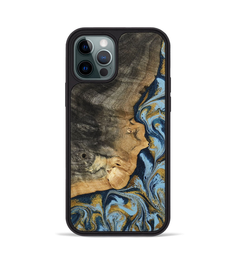 iPhone 12 Pro Wood Phone Case - Denis (Teal & Gold, 800053)