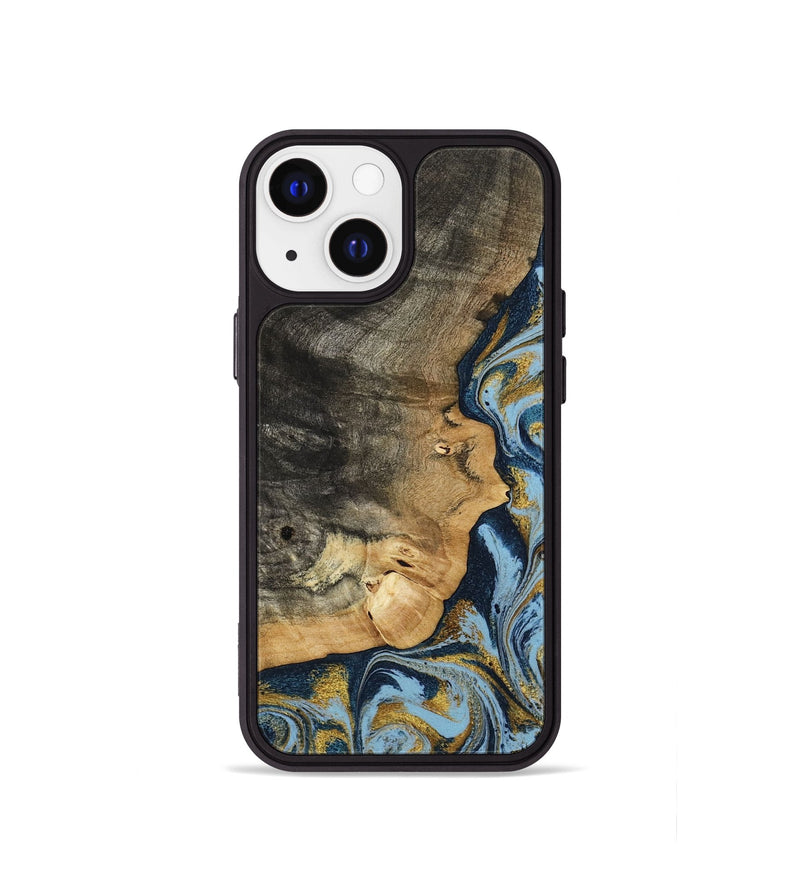 iPhone 13 mini Wood Phone Case - Denis (Teal & Gold, 800053)