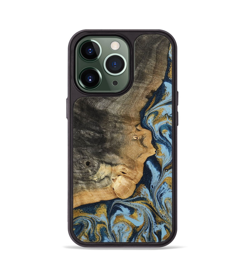 iPhone 13 Pro Wood Phone Case - Denis (Teal & Gold, 800053)