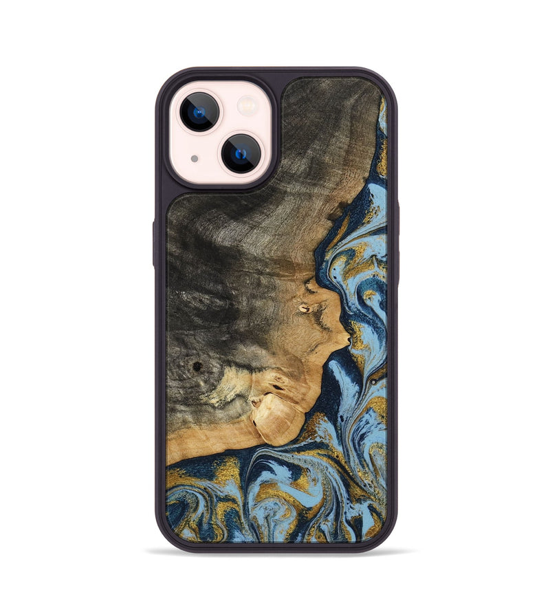 iPhone 14 Wood Phone Case - Denis (Teal & Gold, 800053)