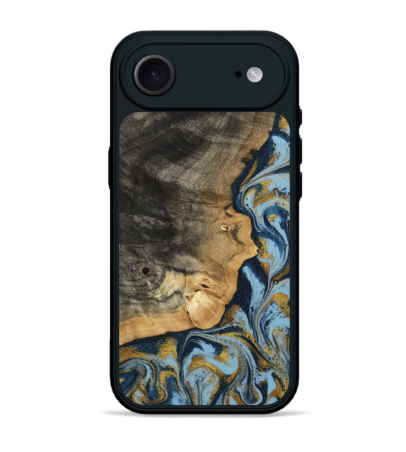 iPhone 17 Air Wood Phone Case - Denis (Teal & Gold, 800053)