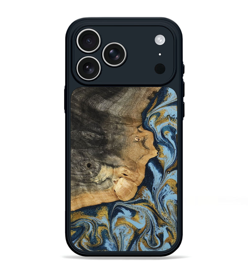 iPhone 17 Pro Max Wood Phone Case - Denis (Teal & Gold, 800053)
