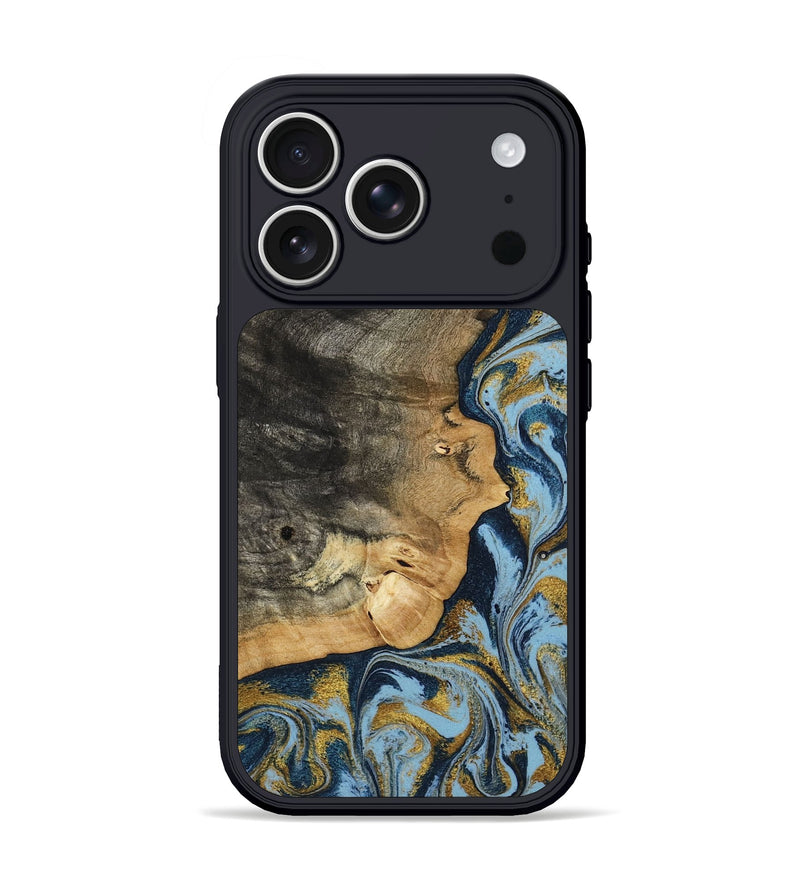 iPhone 17 Pro Wood Phone Case - Denis (Teal & Gold, 800053)