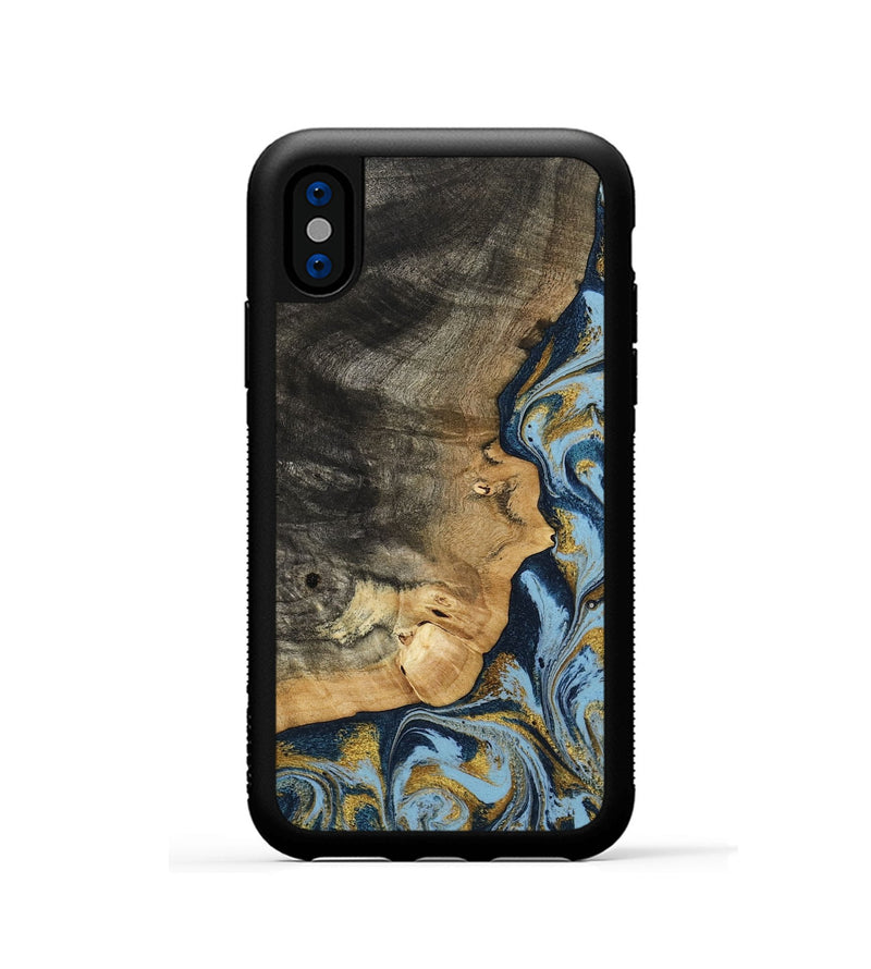 iPhone Xs Wood Phone Case - Denis (Teal & Gold, 800053)