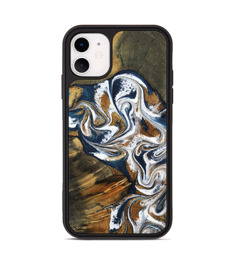 iPhone 11 Wood Phone Case - Kenyon (Teal & Gold, 800054)