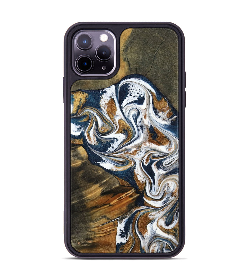 iPhone 11 Pro Max Wood Phone Case - Kenyon (Teal & Gold, 800054)
