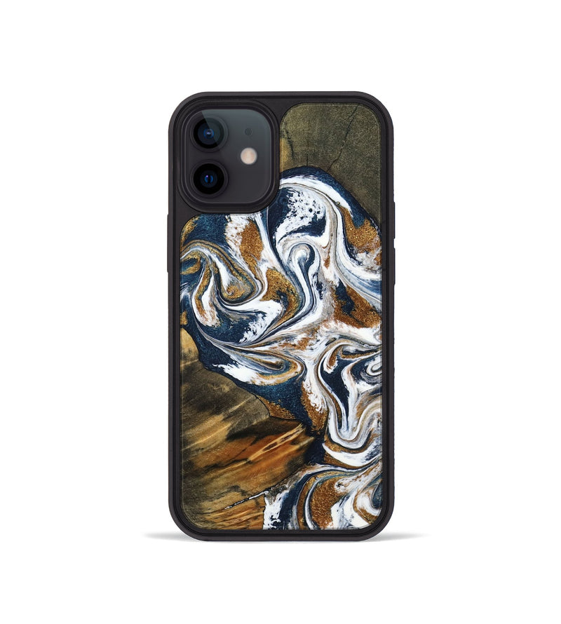 iPhone 12 mini Wood Phone Case - Kenyon (Teal & Gold, 800054)