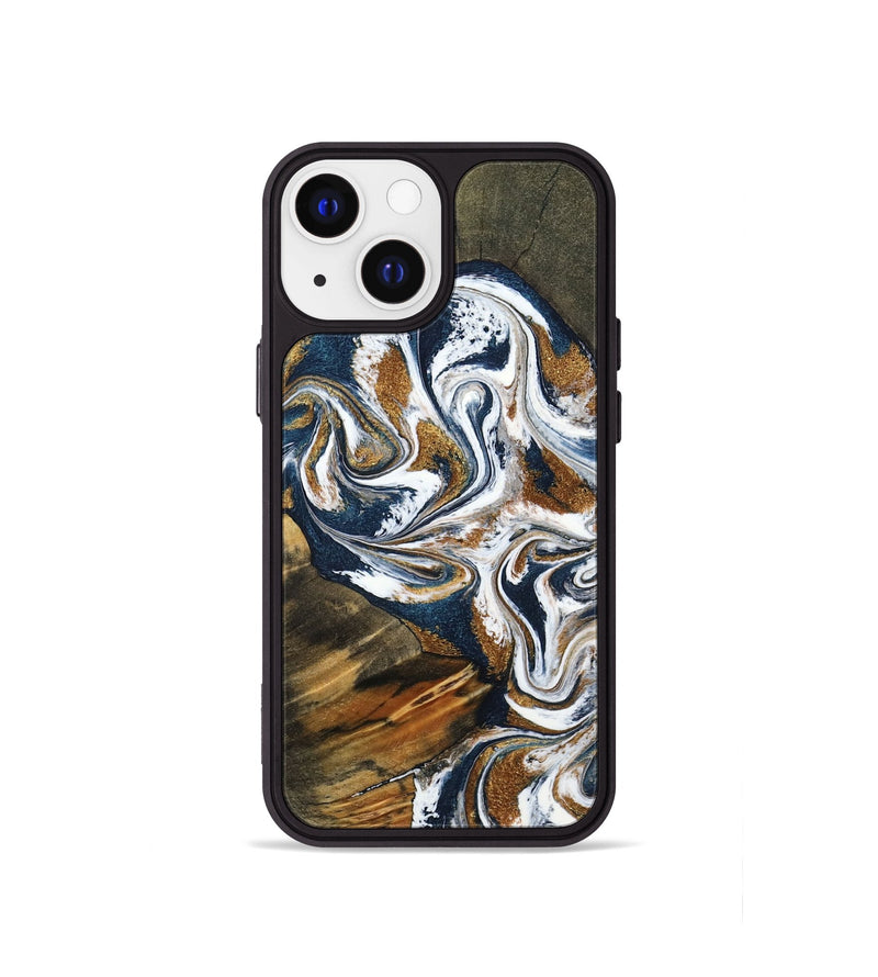 iPhone 13 mini Wood Phone Case - Kenyon (Teal & Gold, 800054)