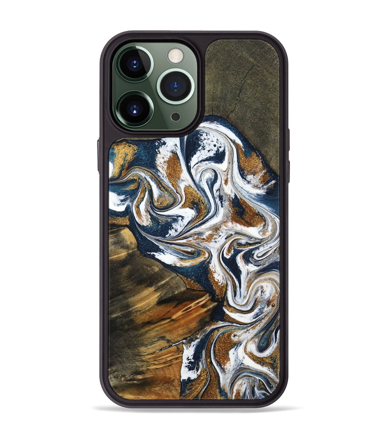 iPhone 13 Pro Max Wood Phone Case - Kenyon (Teal & Gold, 800054)