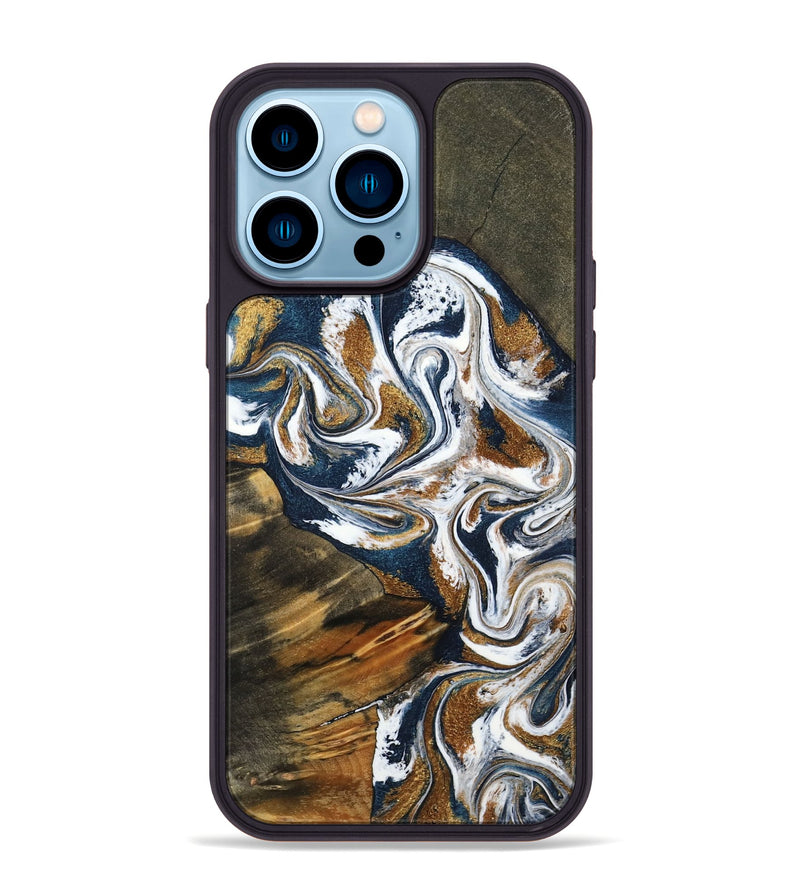 iPhone 14 Pro Max Wood Phone Case - Kenyon (Teal & Gold, 800054)