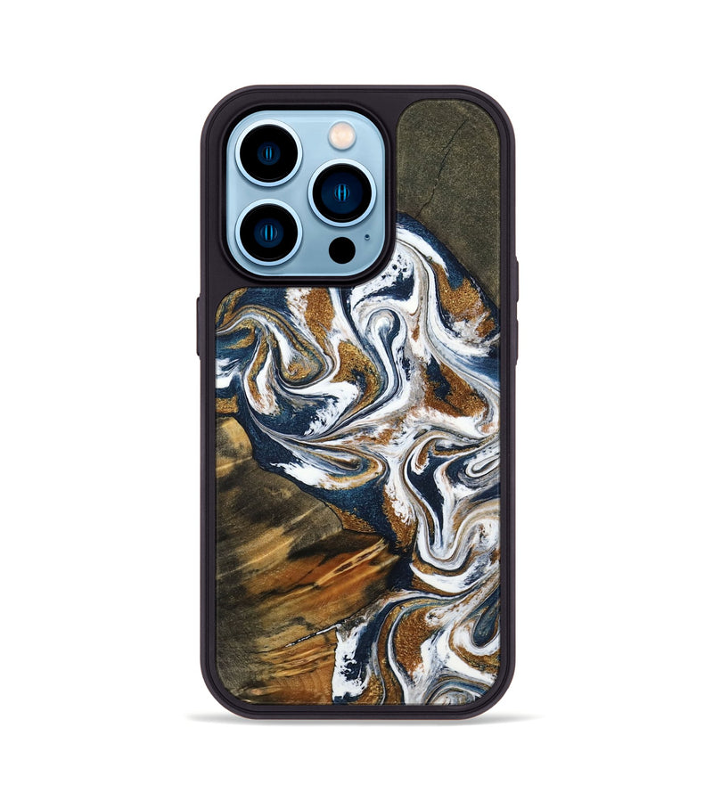 iPhone 14 Pro Wood Phone Case - Kenyon (Teal & Gold, 800054)