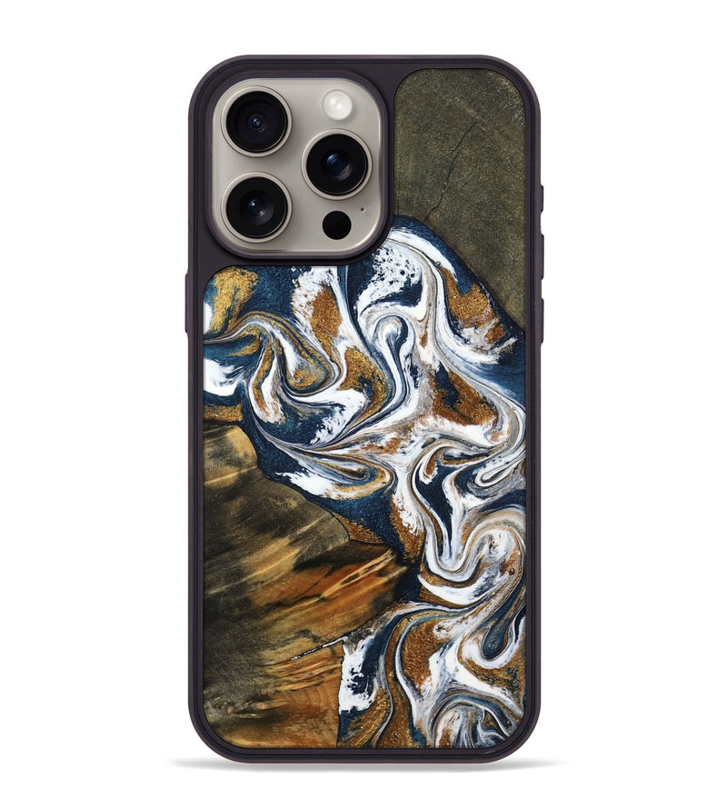 iPhone 15 Pro Max Wood Phone Case - Kenyon (Teal & Gold, 800054)
