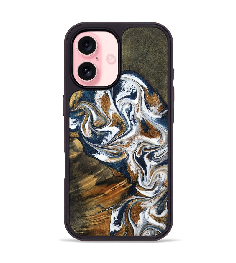 iPhone 16 Wood Phone Case - Kenyon (Teal & Gold, 800054)