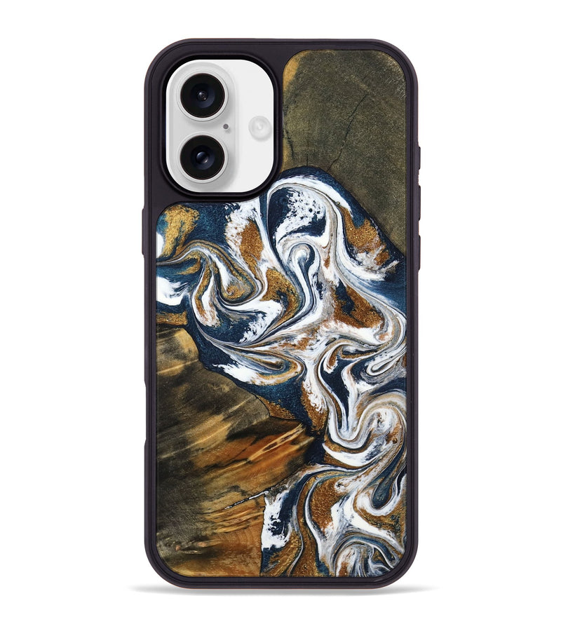 iPhone 16 Plus Wood Phone Case - Kenyon (Teal & Gold, 800054)