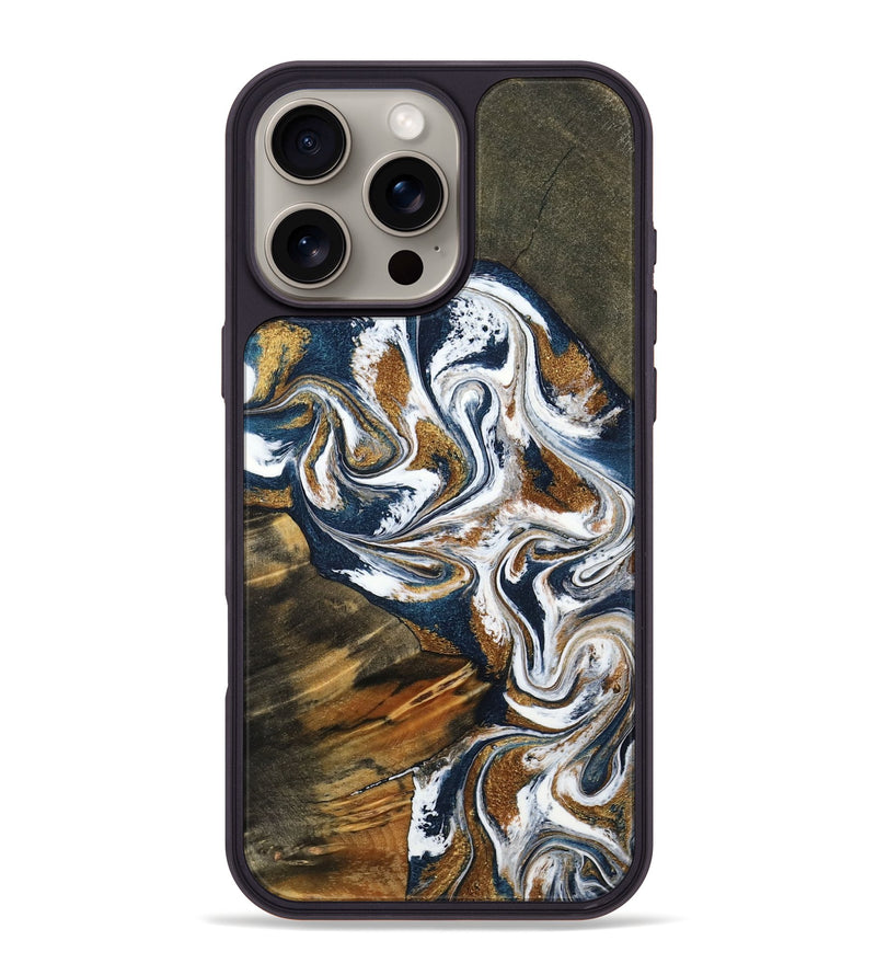 iPhone 16 Pro Max Wood Phone Case - Kenyon (Teal & Gold, 800054)