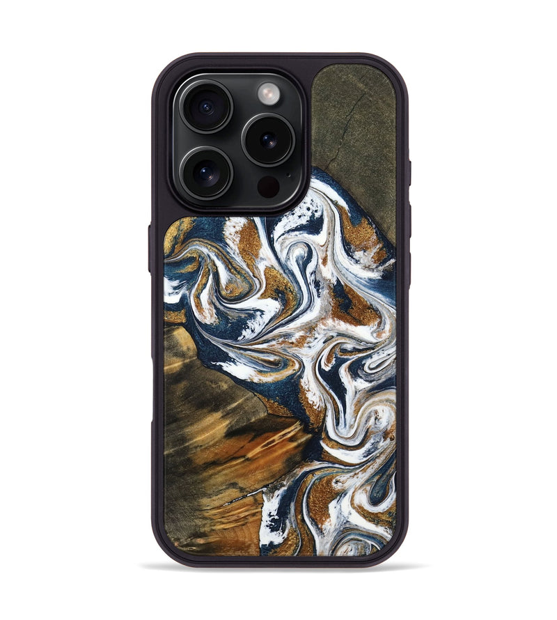 iPhone 16 Pro Wood Phone Case - Kenyon (Teal & Gold, 800054)