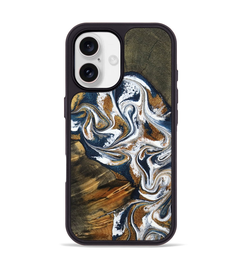 iPhone 17 Wood Phone Case - Kenyon (Teal & Gold, 800054)