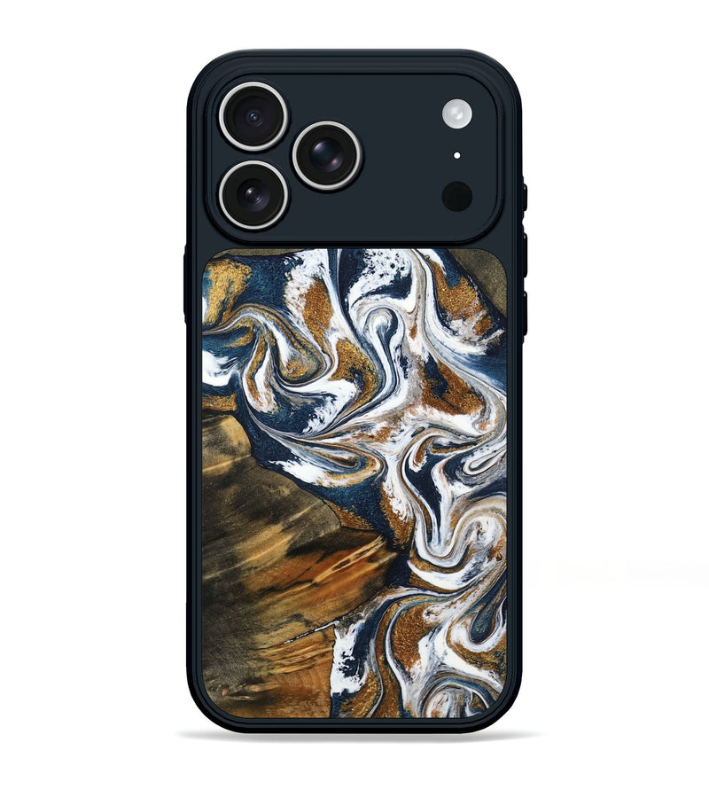 iPhone 17 Pro Max Wood Phone Case - Kenyon (Teal & Gold, 800054)