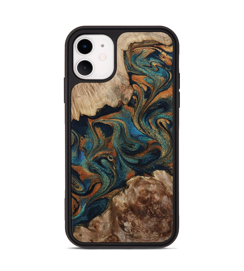 iPhone 11 Wood Phone Case - Kya (Teal & Gold, 800055)