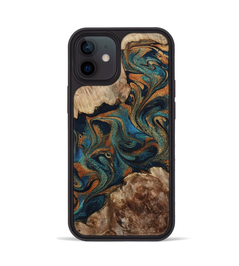 iPhone 12 Wood Phone Case - Kya (Teal & Gold, 800055)