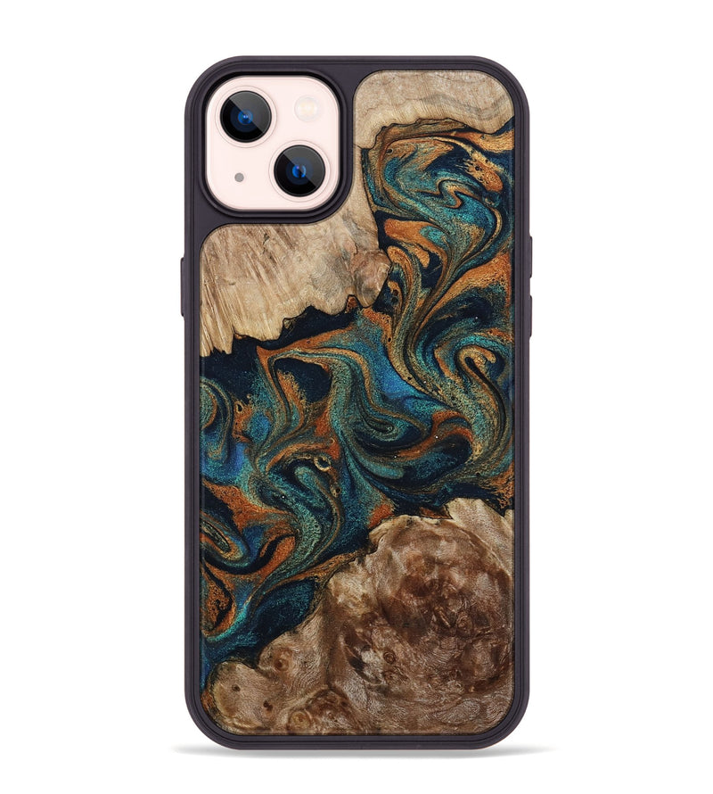 iPhone 14 Plus Wood Phone Case - Kya (Teal & Gold, 800055)