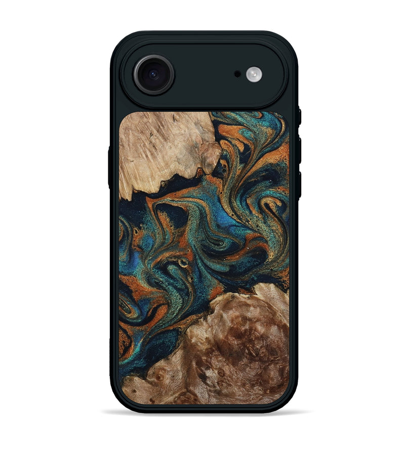 iPhone 17 Air Wood Phone Case - Kya (Teal & Gold, 800055)