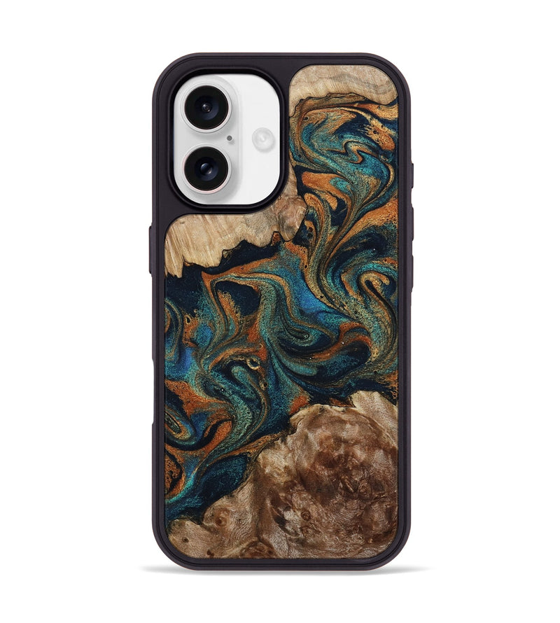 iPhone 17 Wood Phone Case - Kya (Teal & Gold, 800055)