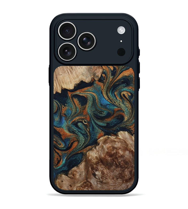 iPhone 17 Pro Max Wood Phone Case - Kya (Teal & Gold, 800055)