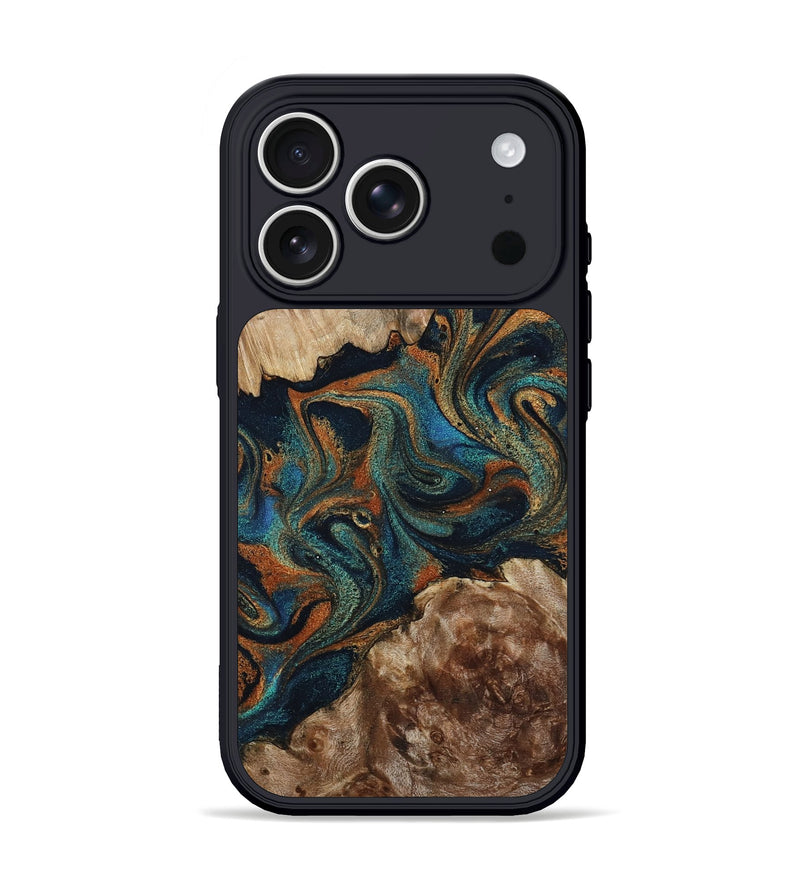 iPhone 17 Pro Wood Phone Case - Kya (Teal & Gold, 800055)