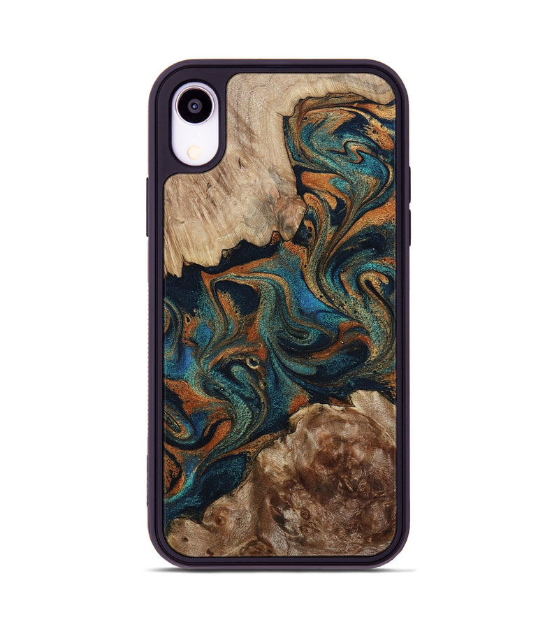 iPhone Xr Wood Phone Case - Kya (Teal & Gold, 800055)