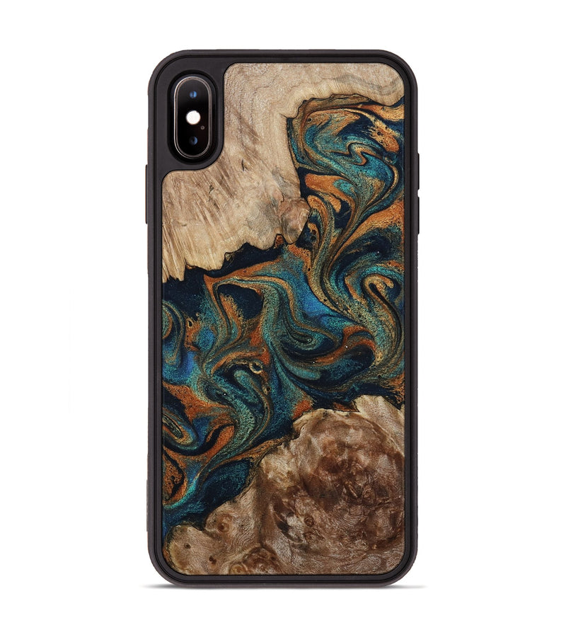 iPhone Xs Max Wood Phone Case - Kya (Teal & Gold, 800055)