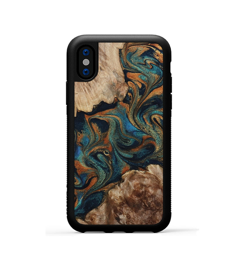iPhone Xs Wood Phone Case - Kya (Teal & Gold, 800055)