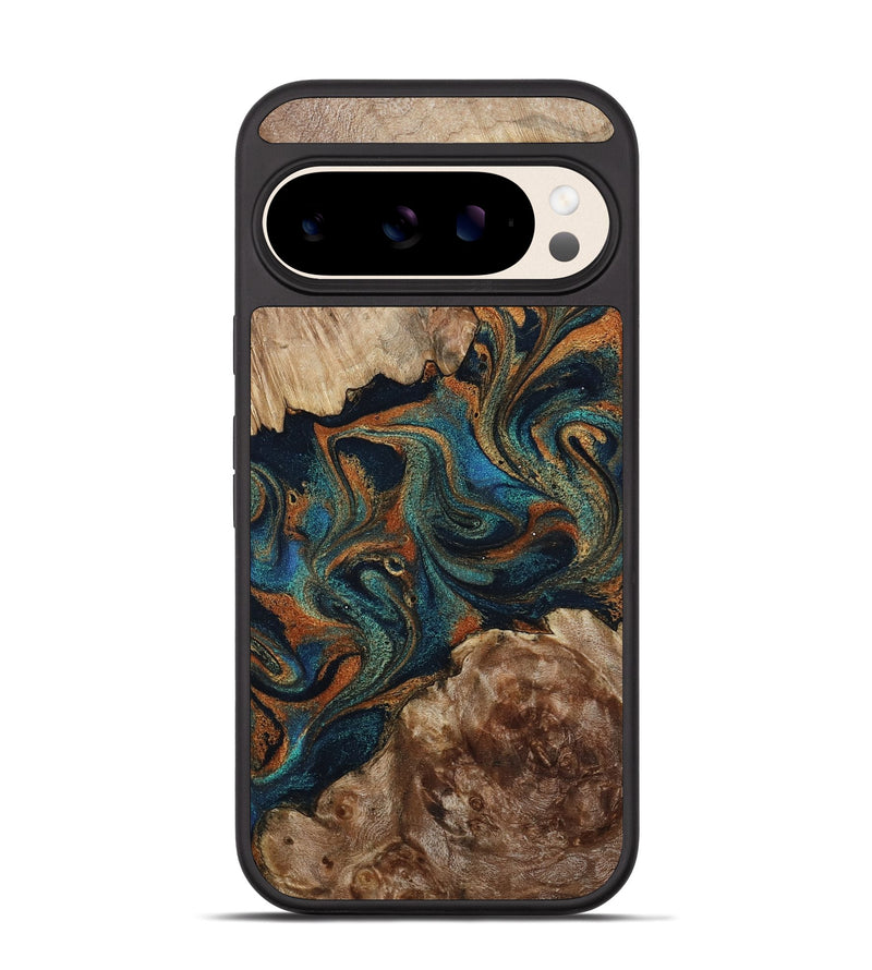 Pixel 10 Wood Phone Case - Kya (Teal & Gold, 800055)