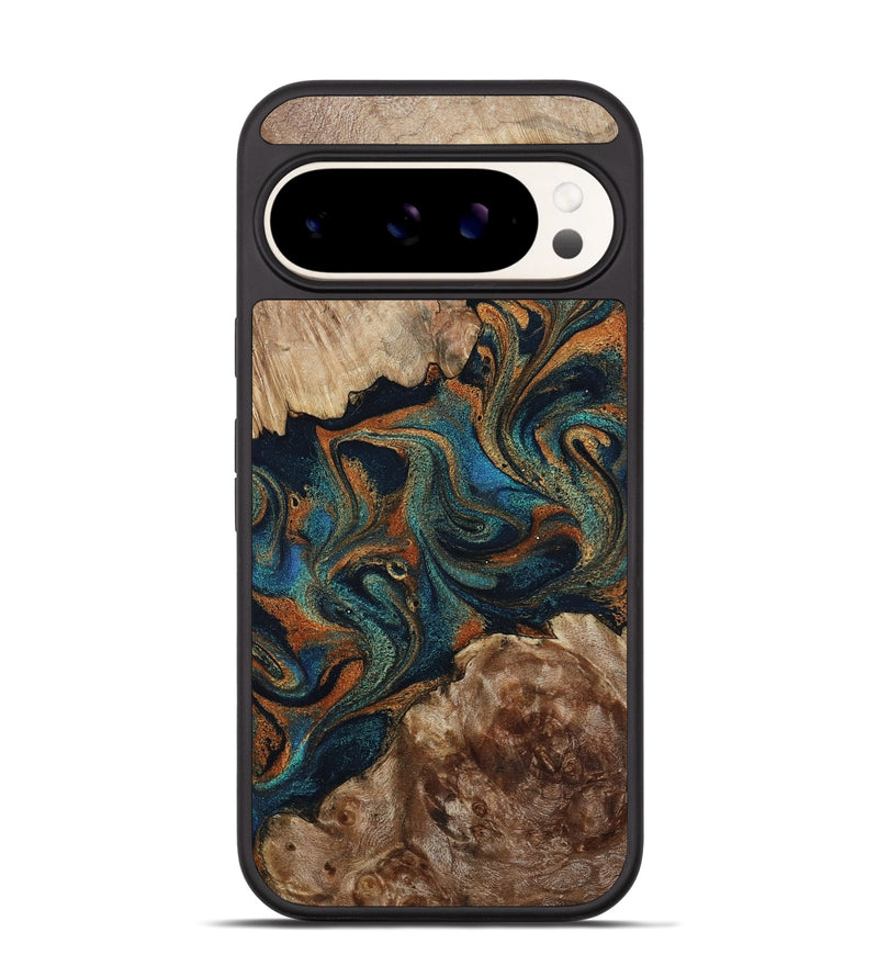 Pixel 9 Pro Wood Phone Case - Kya (Teal & Gold, 800055)