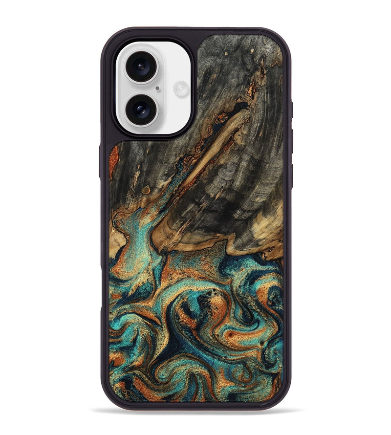 iPhone 16 Plus Wood Phone Case - Reign (Teal & Gold, 800056)