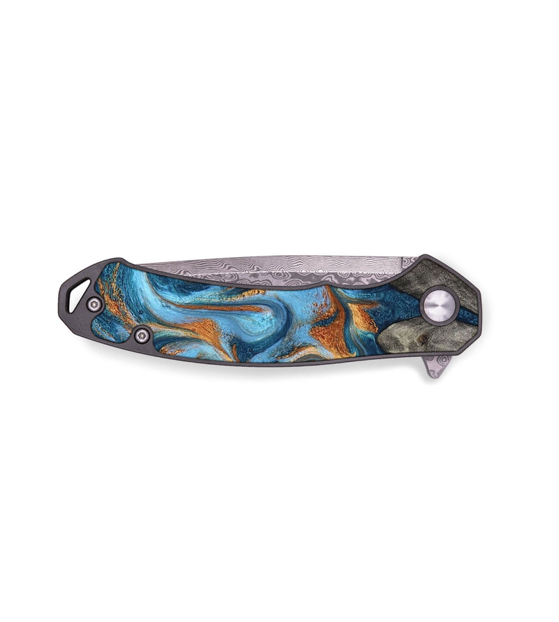 EDC Wood Pocket Knife - Castiel (Teal & Gold, 800057)