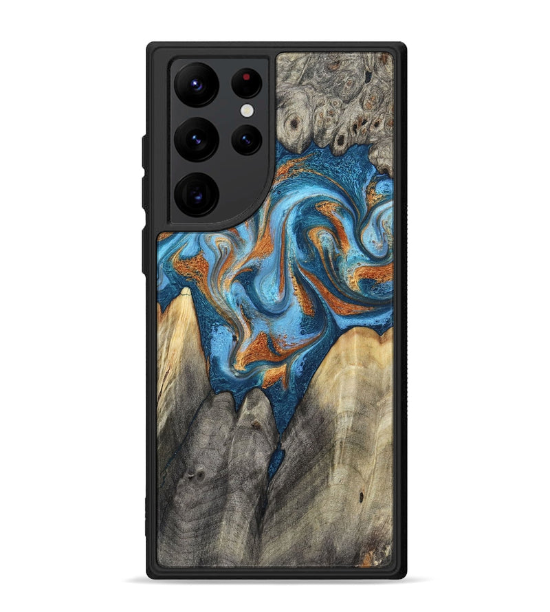 Galaxy S22 Ultra Wood Phone Case - Castiel (Teal & Gold, 800057)