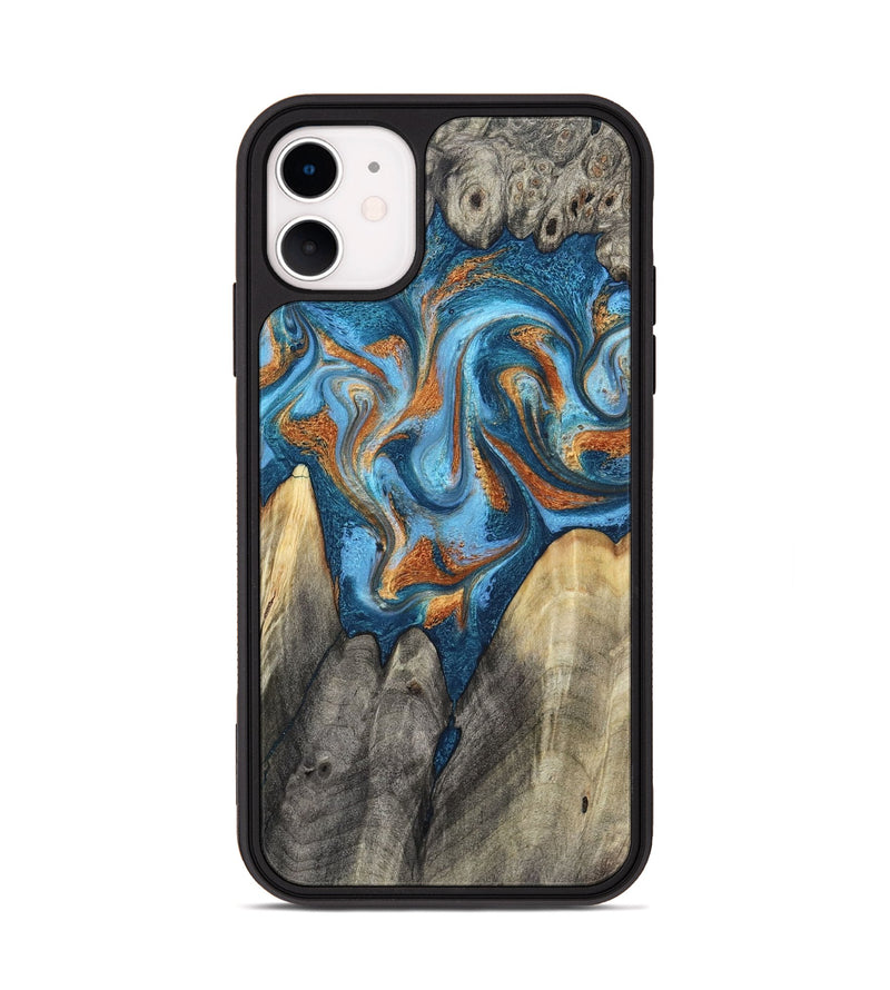 iPhone 11 Wood Phone Case - Castiel (Teal & Gold, 800057)