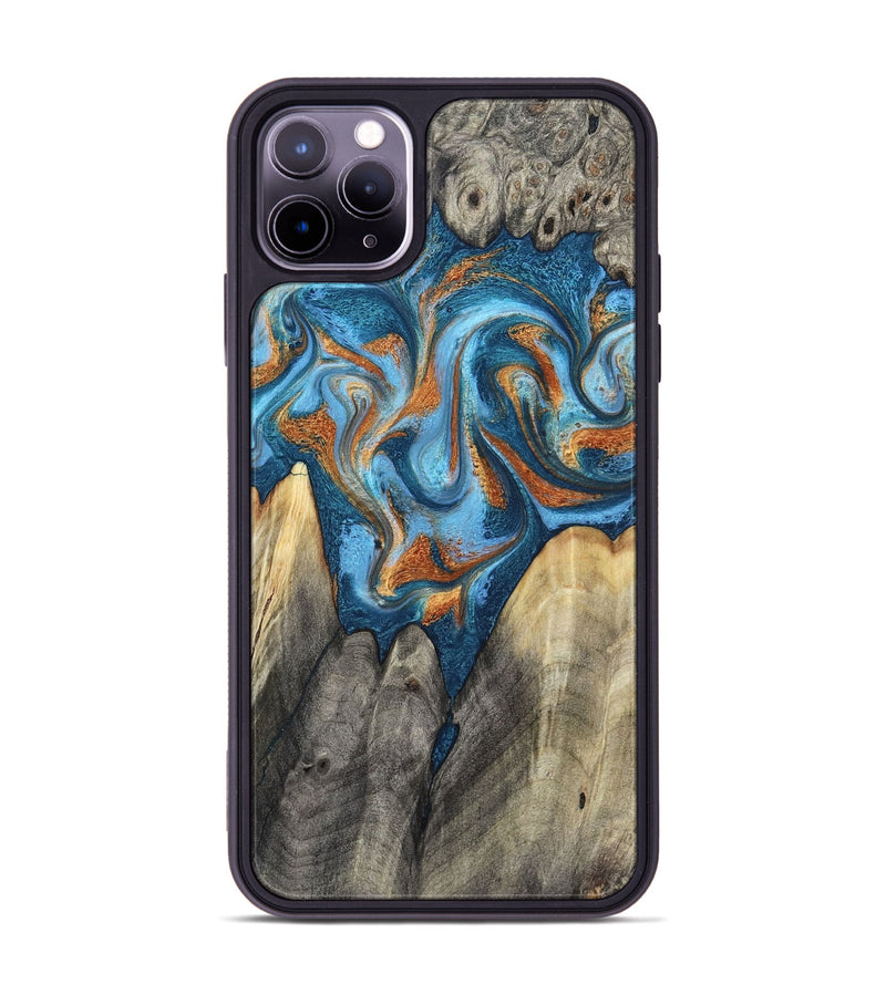 iPhone 11 Pro Max Wood Phone Case - Castiel (Teal & Gold, 800057)