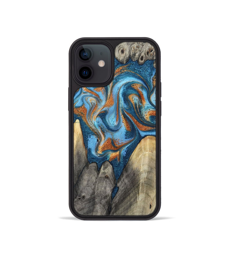 iPhone 12 mini Wood Phone Case - Castiel (Teal & Gold, 800057)