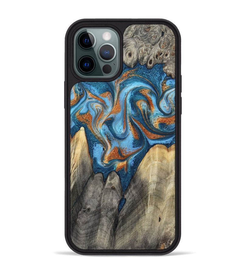 iPhone 12 Pro Max Wood Phone Case - Castiel (Teal & Gold, 800057)