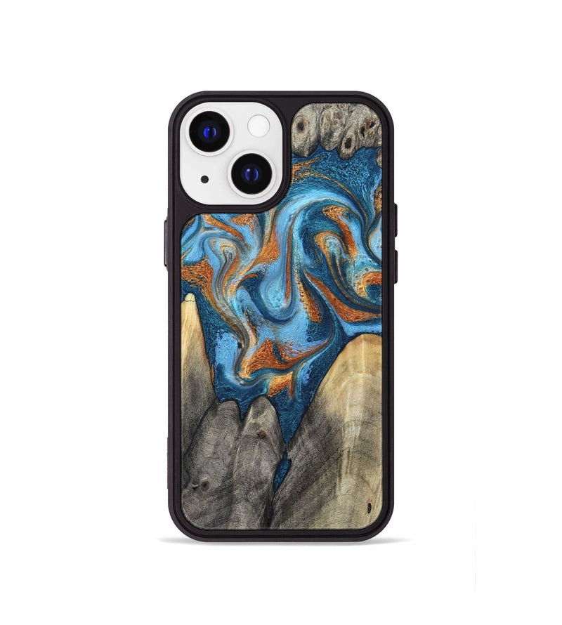 iPhone 13 mini Wood Phone Case - Castiel (Teal & Gold, 800057)